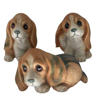 Vintage HOMCO Basset Hound Figurines Sitting Pretty and Laying Down Set of 3